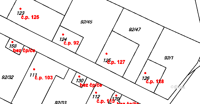 Cerhýnky 127, Cerhenice na parcele st. 125 v KÚ Cerhýnky, Katastrální mapa