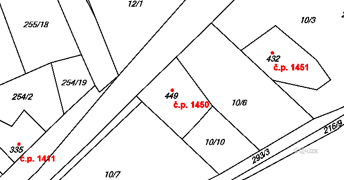 Švermov 1450, Kladno na parcele st. 449 v KÚ Hnidousy, Katastrální mapa