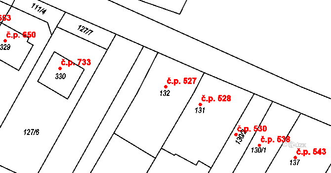 Chvalčov 527 na parcele st. 132 v KÚ Chvalčova Lhota, Katastrální mapa