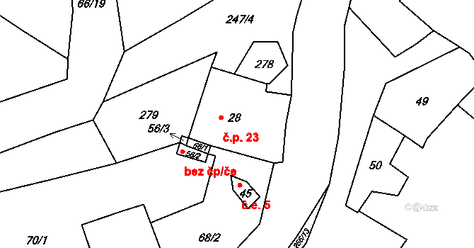 Jeřmaň 23, Bouzov na parcele st. 28 v KÚ Jeřmaň, Katastrální mapa