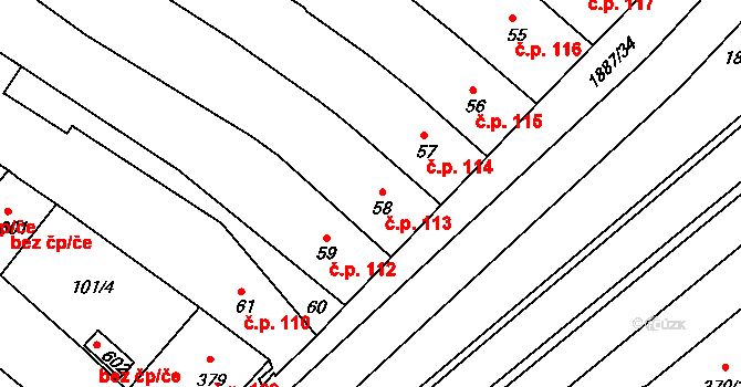 Chvalšiny 113 na parcele st. 58 v KÚ Chvalšiny, Katastrální mapa