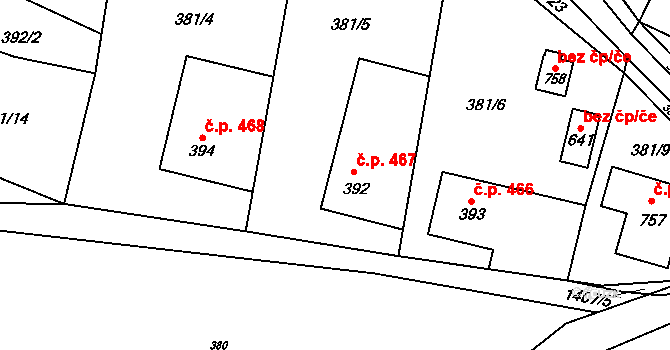 Hutisko 467, Hutisko-Solanec na parcele st. 392 v KÚ Hutisko, Katastrální mapa