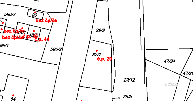 Senožaty 29, Bechyně na parcele st. 32/1 v KÚ Senožaty u Bechyně, Katastrální mapa
