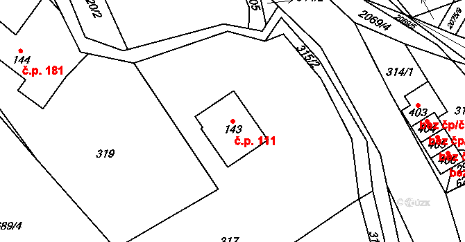 Hnátnice 111 na parcele st. 143 v KÚ Hnátnice, Katastrální mapa