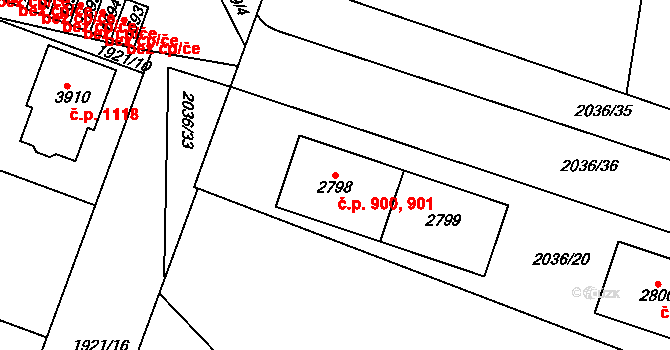 Žichlínské Předměstí 900,901, Lanškroun na parcele st. 2798 v KÚ Lanškroun, Katastrální mapa