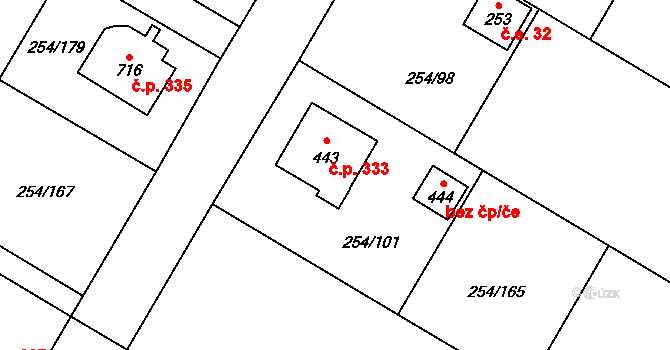 Loučeň 333 na parcele st. 443 v KÚ Loučeň, Katastrální mapa