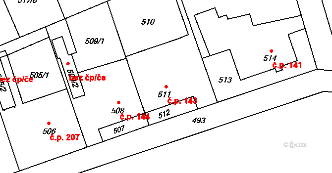 Pudlov 143, Bohumín na parcele st. 511 v KÚ Pudlov, Katastrální mapa