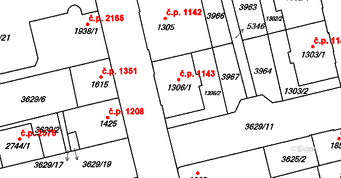 Břeclav 1143 na parcele st. 1306/1 v KÚ Břeclav, Katastrální mapa