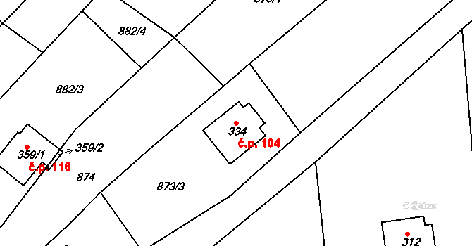 Jirkov 104, Železný Brod na parcele st. 334 v KÚ Jirkov u Železného Brodu, Katastrální mapa