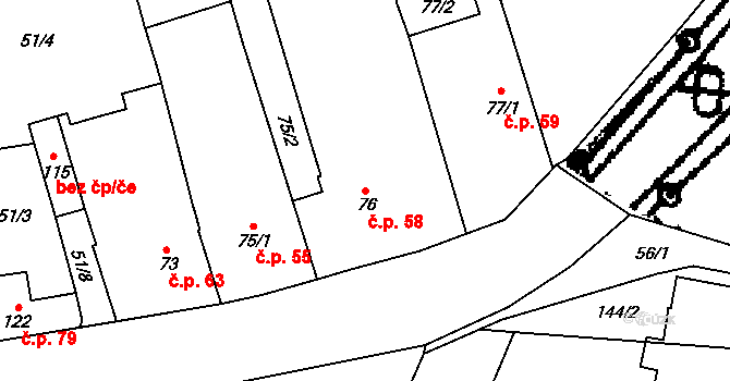 Skupice 58, Postoloprty na parcele st. 76 v KÚ Skupice u Postoloprt, Katastrální mapa