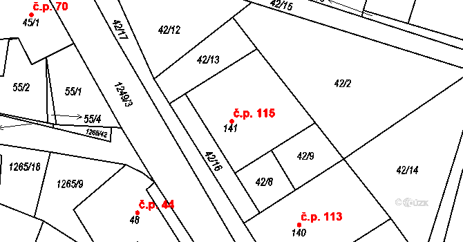 Černovice 115 na parcele st. 141 v KÚ Černovice u Kunštátu, Katastrální mapa
