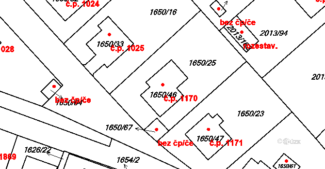 Pelhřimov 1170 na parcele st. 1650/46 v KÚ Pelhřimov, Katastrální mapa