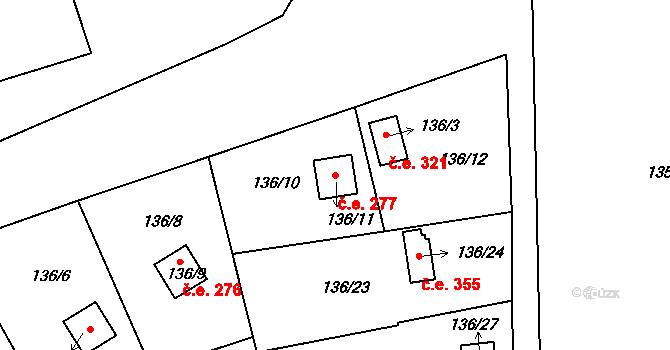 Mstišov 277, Dubí na parcele st. 136/11 v KÚ Mstišov, Katastrální mapa