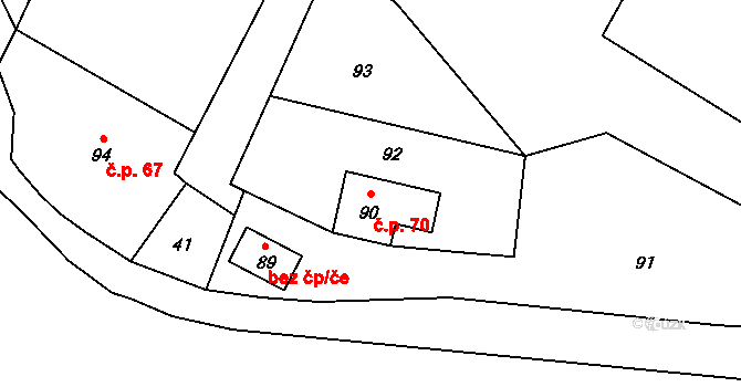 Slezské Pavlovice 70 na parcele st. 90 v KÚ Slezské Pavlovice, Katastrální mapa