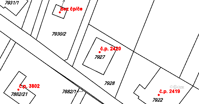 Frýdek 2420, Frýdek-Místek na parcele st. 7927 v KÚ Panské Nové Dvory, Katastrální mapa