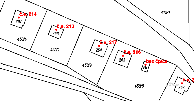 Malenovice 217 na parcele st. 264 v KÚ Malenovice, Katastrální mapa