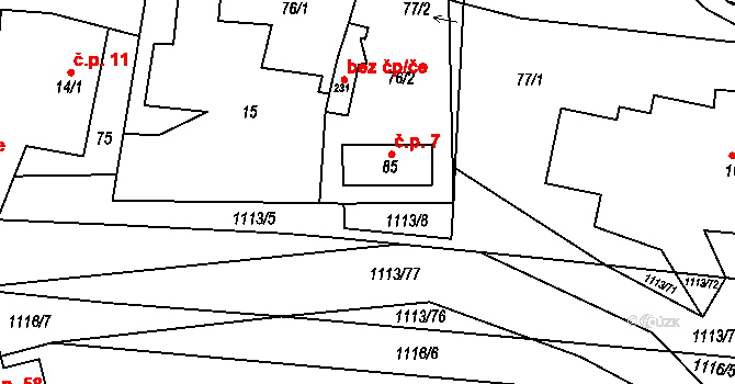 Želízy 7 na parcele st. 85 v KÚ Želízy, Katastrální mapa