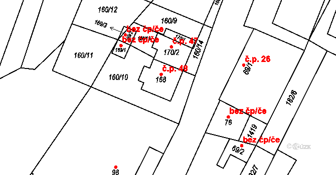 Bor 48, Suchdol nad Lužnicí na parcele st. 168 v KÚ Bor, Katastrální mapa