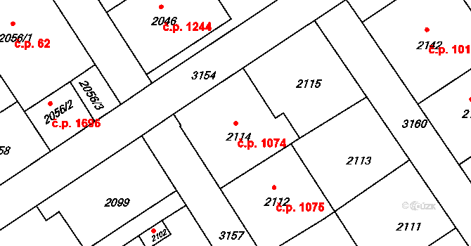 Nusle 1074, Praha na parcele st. 2114 v KÚ Nusle, Katastrální mapa