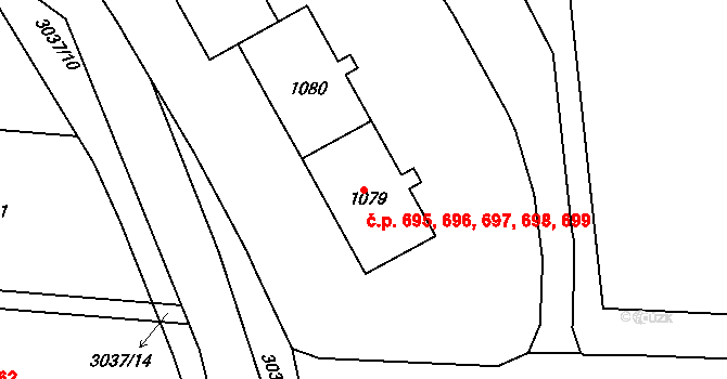 Sedlčany 695,696,697,698,699 na parcele st. 1079 v KÚ Sedlčany, Katastrální mapa