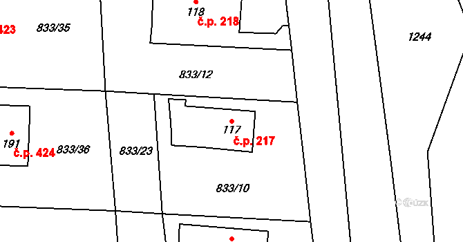 Pilníkov 217 na parcele st. 117 v KÚ Pilníkov III, Katastrální mapa