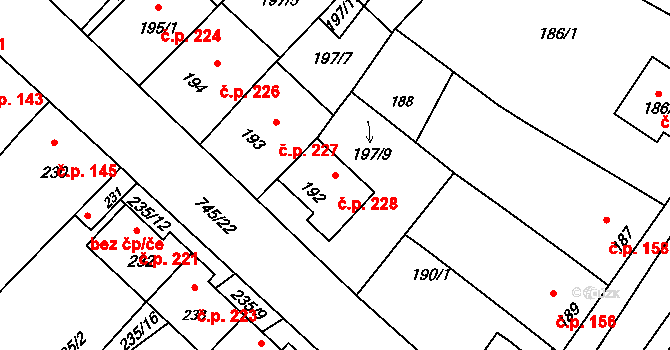 Jevišovka 228 na parcele st. 192 v KÚ Jevišovka, Katastrální mapa