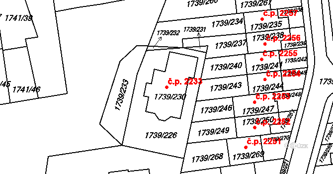 Poruba 2233, Ostrava na parcele st. 1739/230 v KÚ Poruba, Katastrální mapa