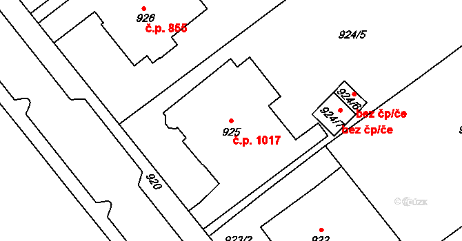 Chomutov 1017 na parcele st. 925 v KÚ Chomutov I, Katastrální mapa