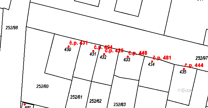 Rosice 425 na parcele st. 432/1 v KÚ Rosice u Brna, Katastrální mapa