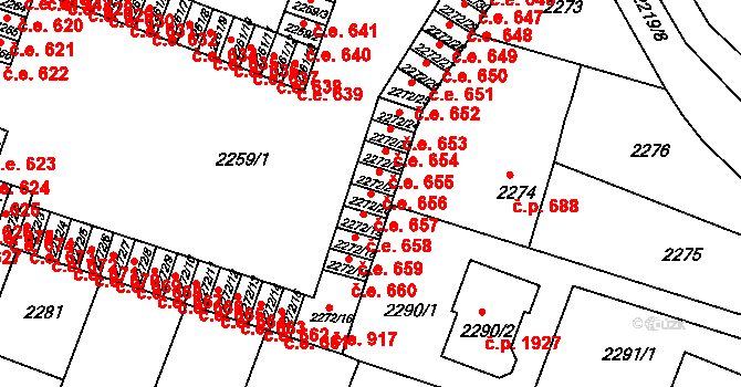 Kuřim 657 na parcele st. 2272/20 v KÚ Kuřim, Katastrální mapa