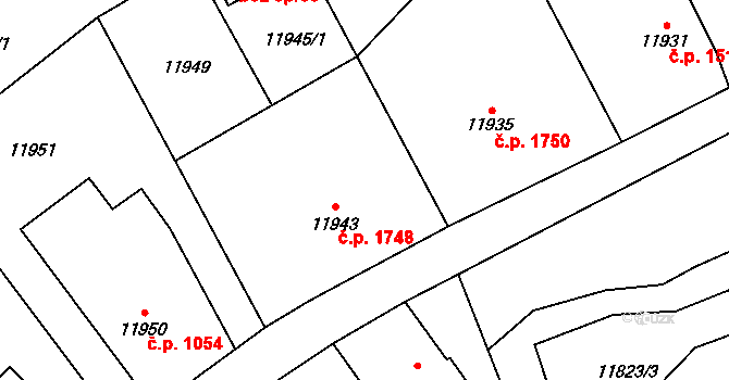 Vsetín 1748 na parcele st. 11943 v KÚ Vsetín, Katastrální mapa