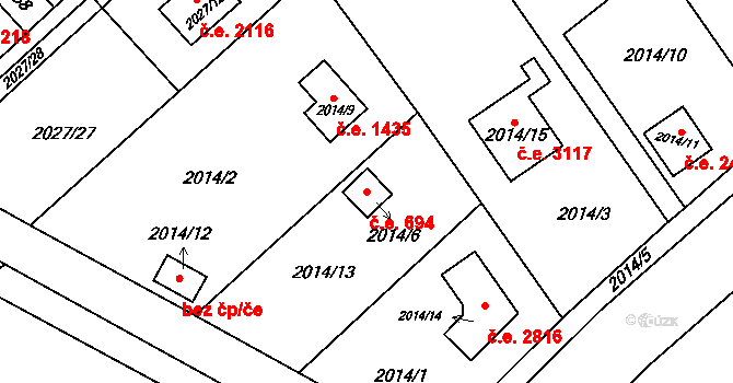 Bolevec 694, Plzeň na parcele st. 2014/6 v KÚ Bolevec, Katastrální mapa