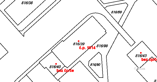 Doubravka 1014, Plzeň na parcele st. 816/39 v KÚ Doubravka, Katastrální mapa