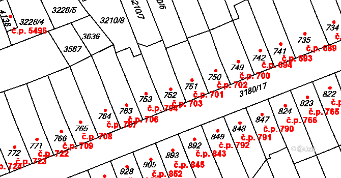 Česká Třebová 703 na parcele st. 752 v KÚ Česká Třebová, Katastrální mapa