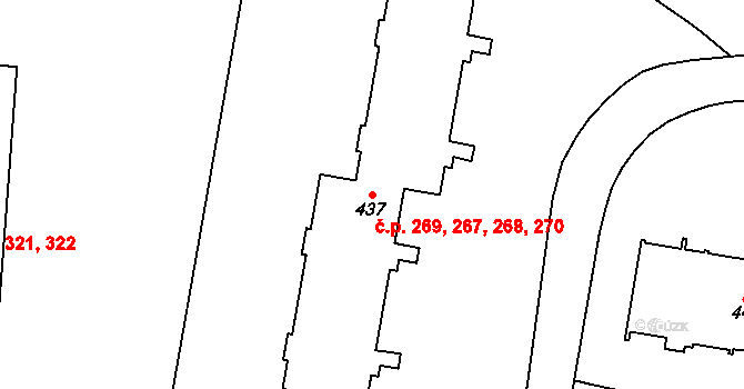 Krasice 267,268,269,270, Prostějov na parcele st. 437 v KÚ Krasice, Katastrální mapa