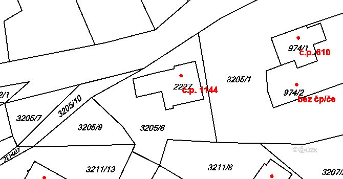 Vizovice 1144 na parcele st. 2227 v KÚ Vizovice, Katastrální mapa