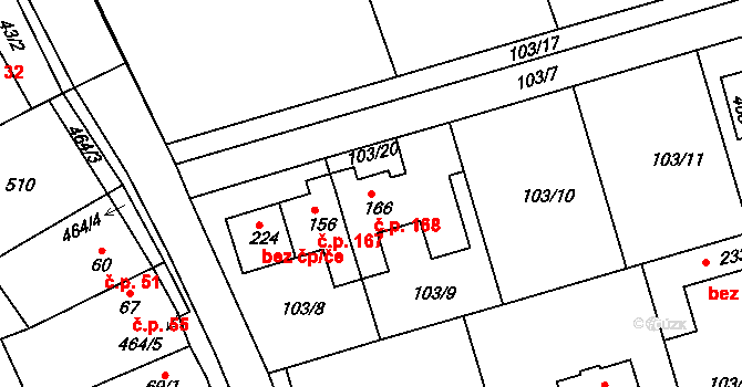 Čakovičky 168 na parcele st. 166 v KÚ Čakovičky, Katastrální mapa