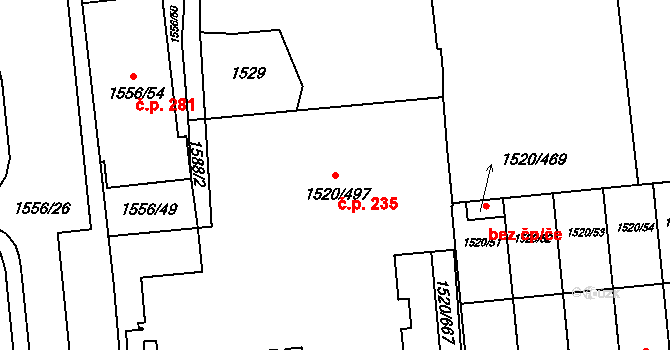 Křečkovice 235, Vyškov na parcele st. 1520/497 v KÚ Vyškov, Katastrální mapa