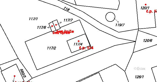 Bludovice 134, Nový Jičín na parcele st. 117/4 v KÚ Bludovice u Nového Jičína, Katastrální mapa