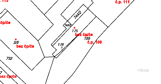 Zdislavice 108, Troubky-Zdislavice na parcele st. 155 v KÚ Zdislavice, Katastrální mapa