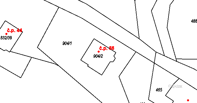 Děrné 56, Fulnek na parcele st. 904/2 v KÚ Děrné, Katastrální mapa