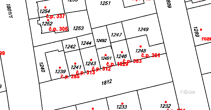 Kobylisy 1829, Praha 11 na parcele st. 1245/1 v KÚ Kobylisy, Katastrální mapa