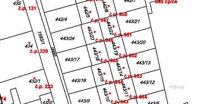 Řeporyje 945, Praha na parcele st. 443/18 v KÚ Řeporyje, Katastrální mapa