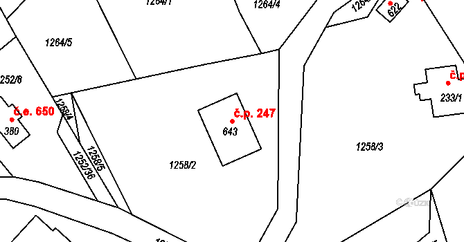 Dolní Maxov 247, Josefův Důl na parcele st. 643 v KÚ Dolní Maxov, Katastrální mapa