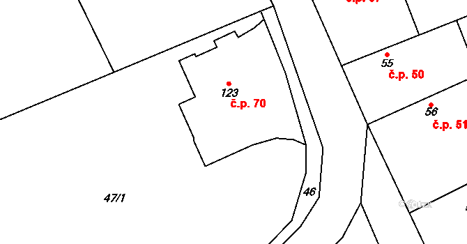 Červeněves 70, Smidary na parcele st. 123 v KÚ Červeněves, Katastrální mapa