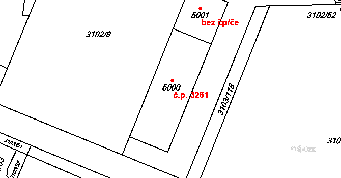 Břeclav 3261 na parcele st. 5000 v KÚ Břeclav, Katastrální mapa
