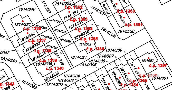 Uhříněves 1366, Praha na parcele st. 1814/318 v KÚ Uhříněves, Katastrální mapa