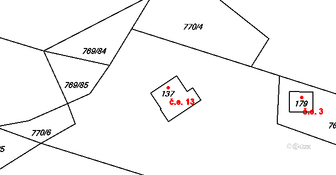 Podvihov 13, Opava na parcele st. 137 v KÚ Podvihov, Katastrální mapa