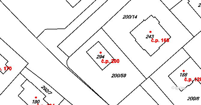 Katusice 200 na parcele st. 294 v KÚ Katusice, Katastrální mapa