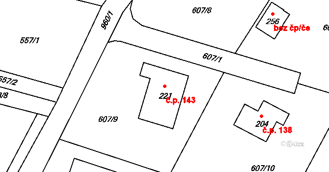 Žizníkov 143, Česká Lípa na parcele st. 221 v KÚ Žizníkov, Katastrální mapa
